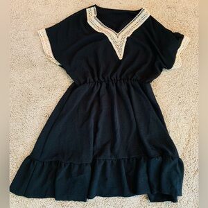 SHEIN Black Smocked Peplum Midi Dress